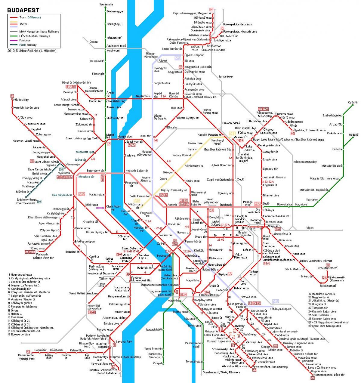 les línies de tramvia, budapest mapa