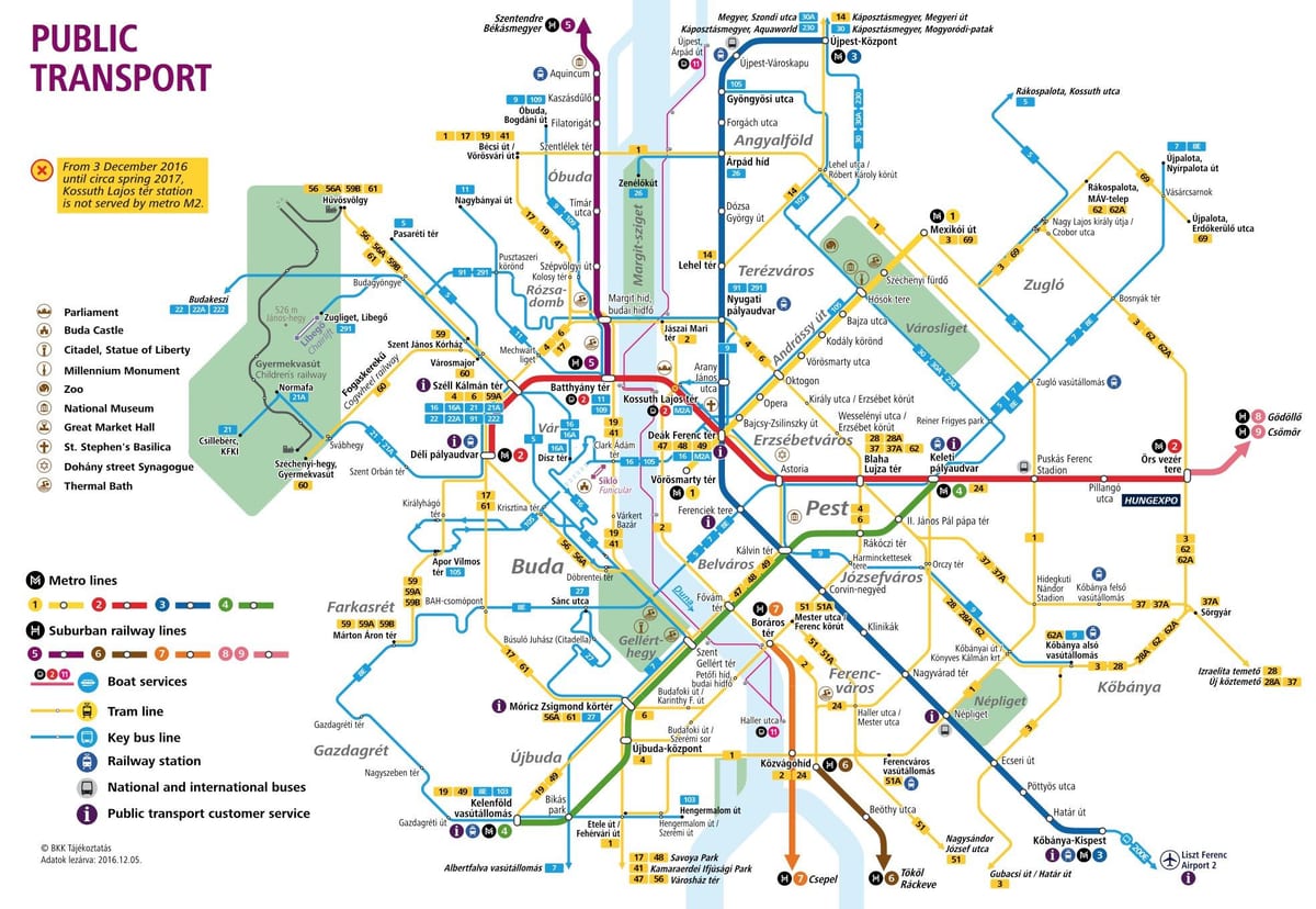 mapa de budapest transport públic